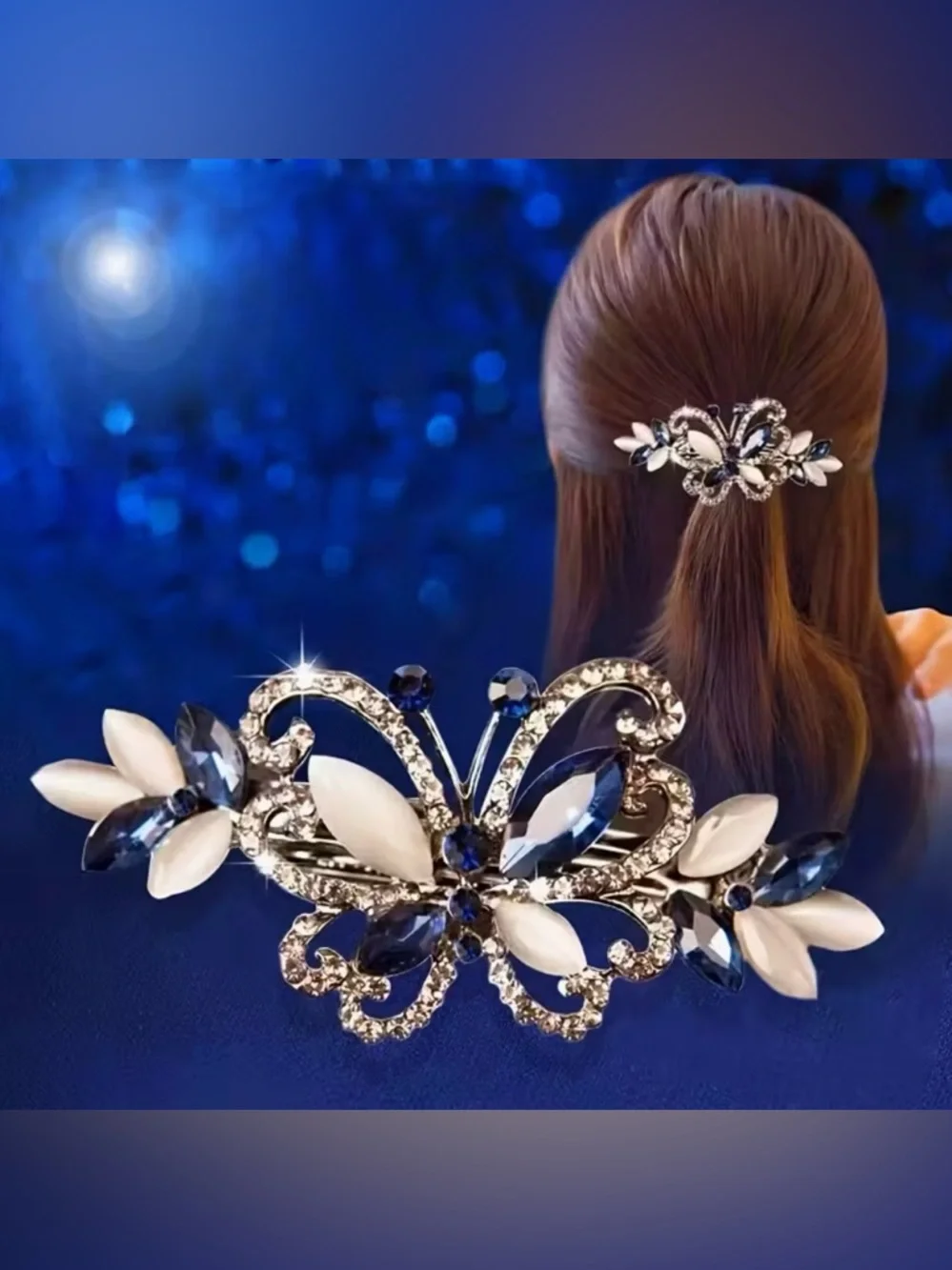 Rhinestone Embellished Butterfly Barrette Hair Clip Barrette Gorgeous New Modern - Picture 2 of 8
